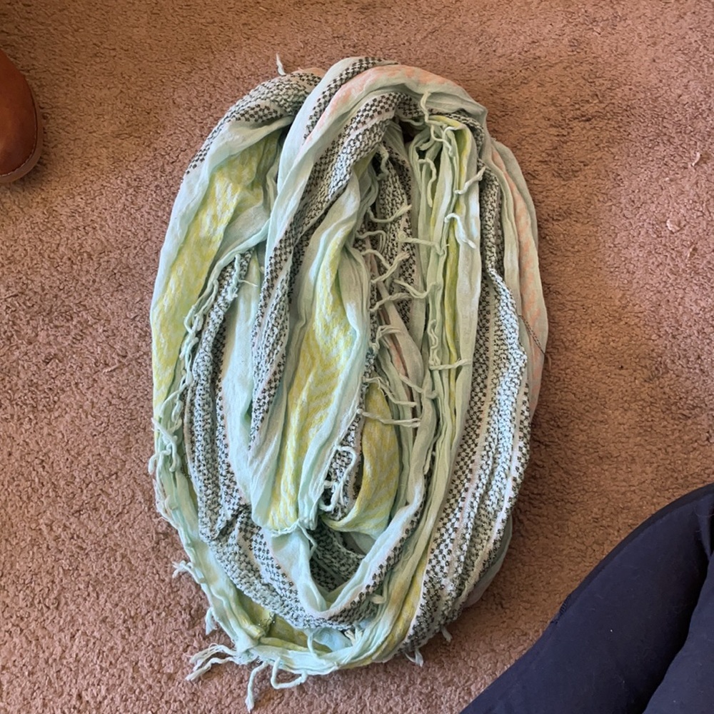 Scarf. Mint and pink and silver